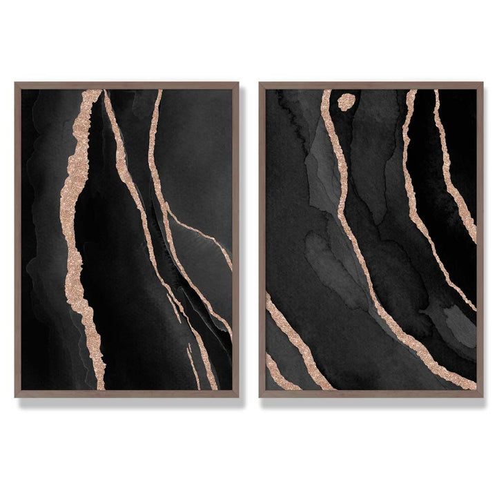 Black and Gold Abstract Framed Set of 2 Art Prints | Bowlift