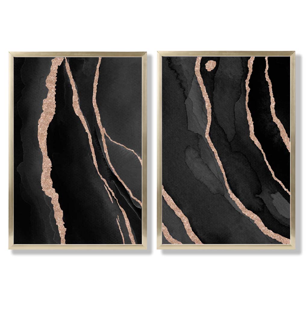 Black and Gold Abstract Framed Set of 2 Art Prints | Bowlift