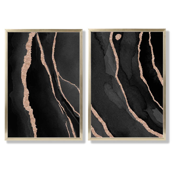 Black and Gold Abstract Framed Set of 2 Art Prints | Bowlift