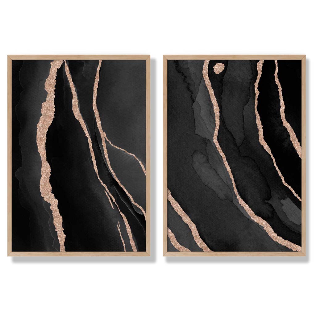 Black and Gold Abstract Framed Set of 2 Art Prints | Bowlift