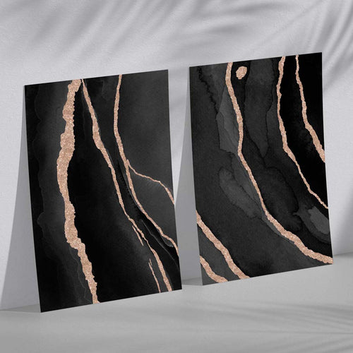 Black and Gold Abstract Set of 2 Art Prints | Bowlift