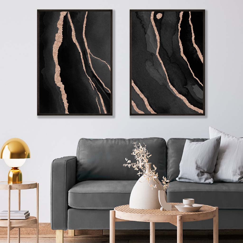 Black and Gold Abstract Set of 2 Art Prints | Bowlift