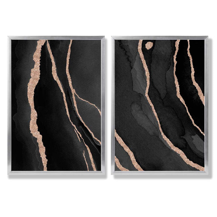 Black and Gold Abstract Framed Set of 2 Art Prints | Bowlift