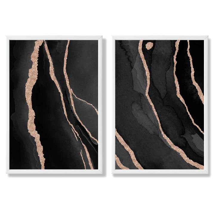 Black and Gold Abstract Framed Set of 2 Art Prints | Bowlift