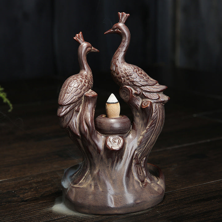 Elegant Peacock Theme Ceramic Incense Holder