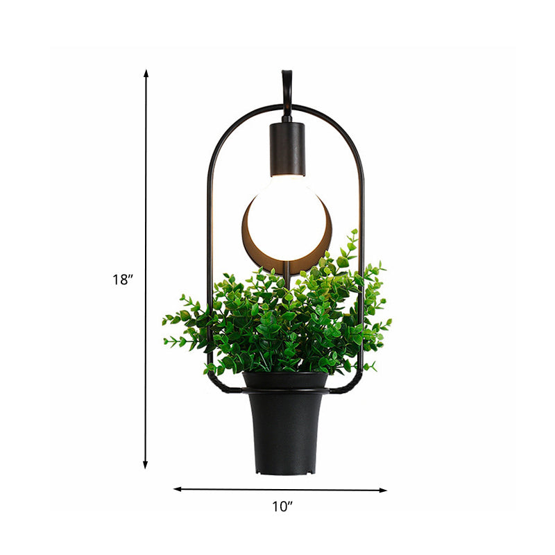 BowLift | Potted Plant Restaurant Wall Lamp Industrial Metal 1 Bulb Black LED Wall Lighting