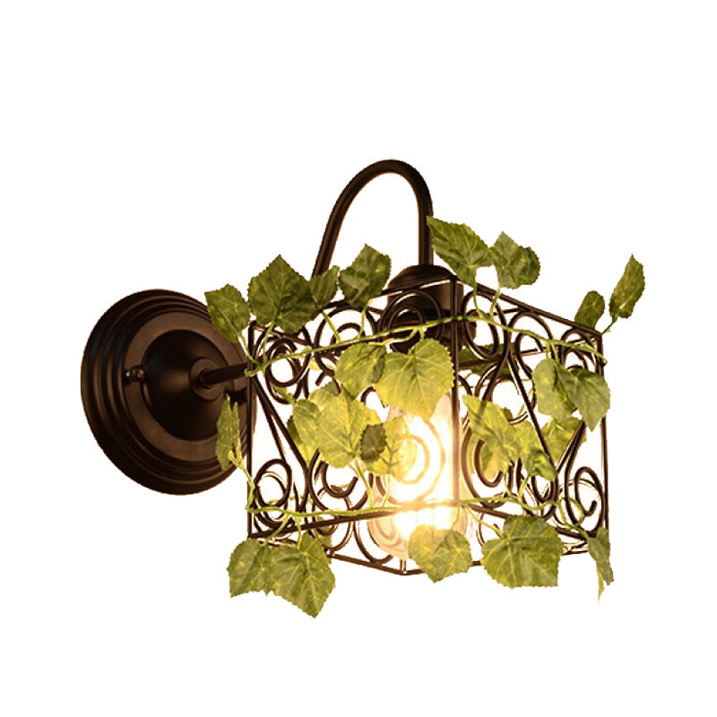 BowLift | 1 Light Wall Lighting Fixture Industrial Diamond / Globe / Square Metal LED Wall Lamp Sconces in Black with Plants