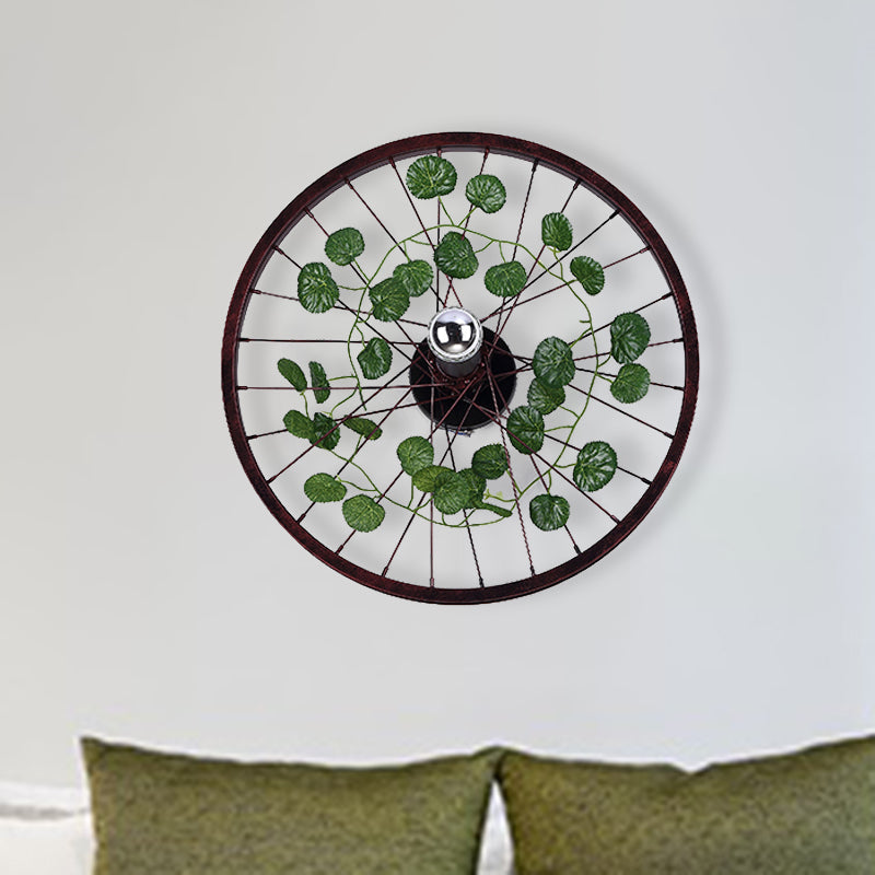 BowLift | Rust Wheel Wall Light Industrial Metal 1 Bulb Restaurant LED Plants Wall Mount Lamp, 12.5"/18"/21.5" Diameter