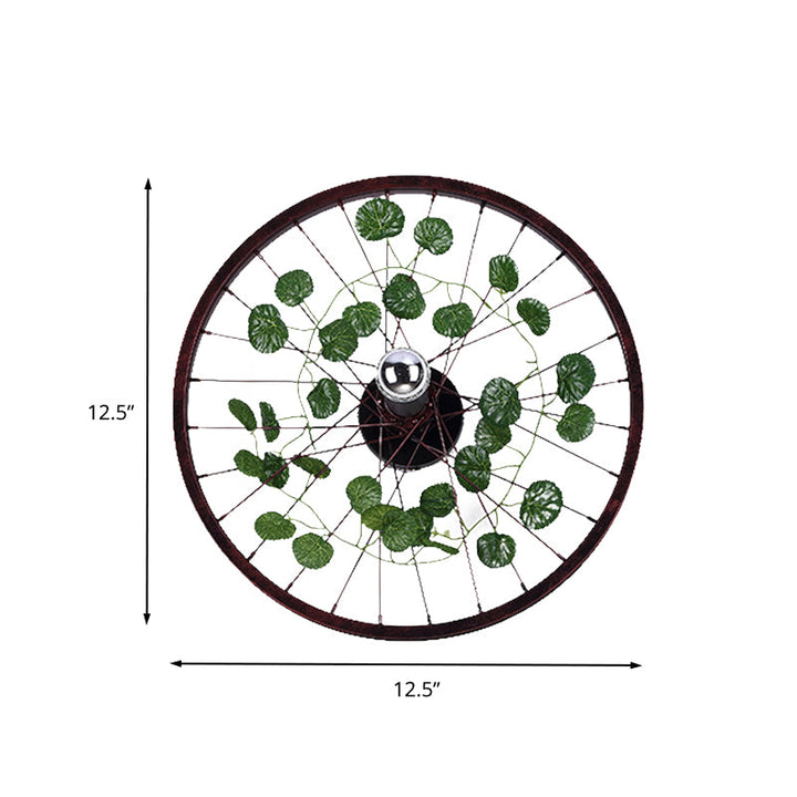 BowLift | Rust Wheel Wall Light Industrial Metal 1 Bulb Restaurant LED Plants Wall Mount Lamp, 12.5"/18"/21.5" Diameter