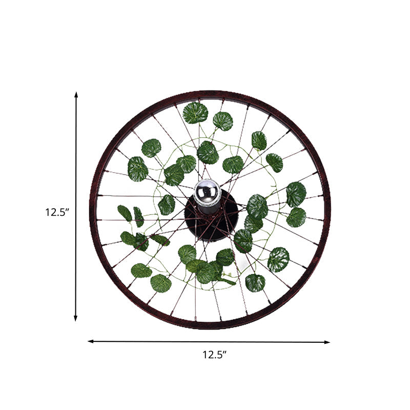 BowLift | Rust Wheel Wall Light Industrial Metal 1 Bulb Restaurant LED Plants Wall Mount Lamp, 12.5"/18"/21.5" Diameter