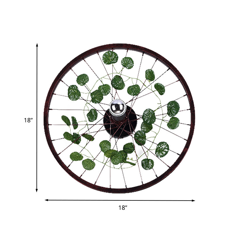 BowLift | Rust Wheel Wall Light Industrial Metal 1 Bulb Restaurant LED Plants Wall Mount Lamp, 12.5"/18"/21.5" Diameter