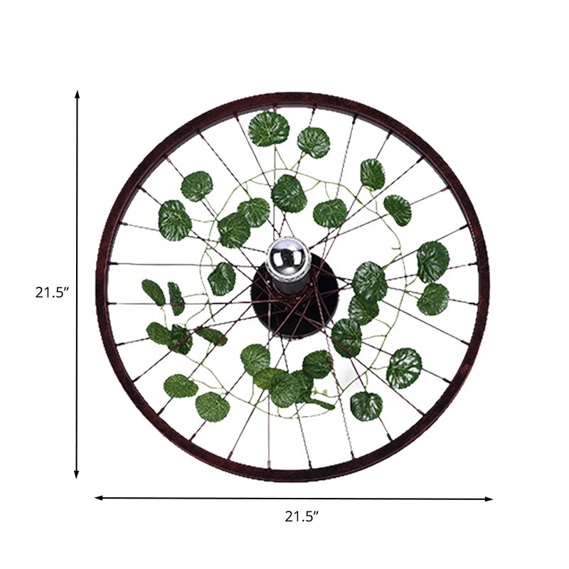 BowLift | Rust Wheel Wall Light Industrial Metal 1 Bulb Restaurant LED Plants Wall Mount Lamp, 12.5"/18"/21.5" Diameter