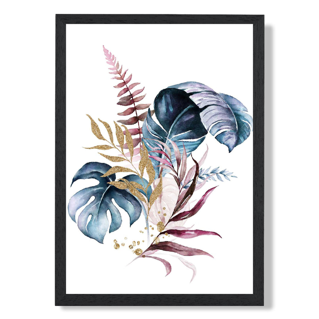 Botanical pink and blue leaves No. 1 framed print | Bowlift