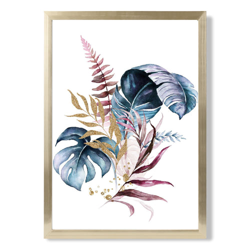 Botanical pink and blue leaves No. 1 framed print | Bowlift