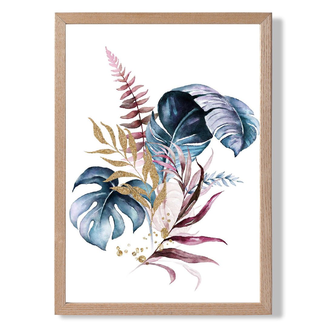 Botanical pink and blue leaves No. 1 framed print | Bowlift