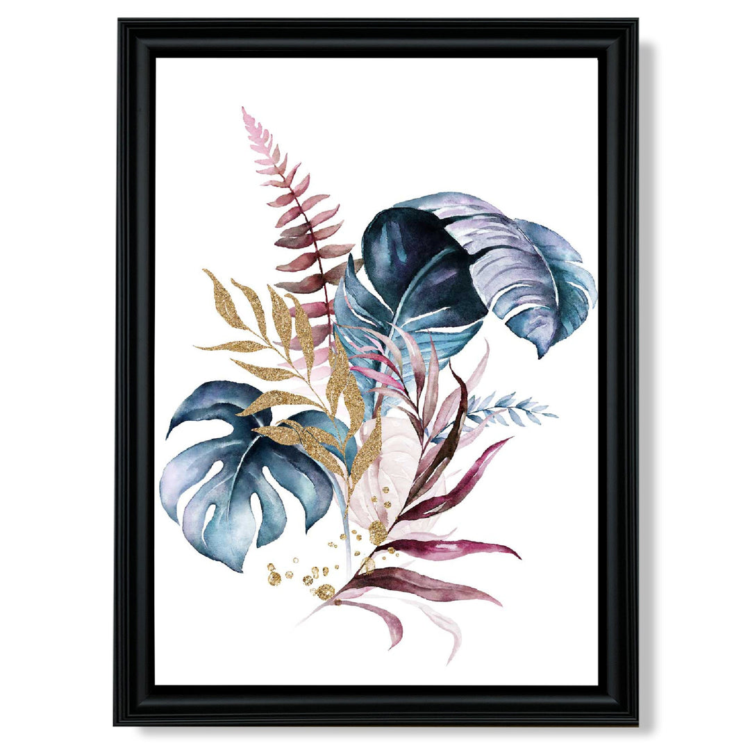 Botanical pink and blue leaves No. 1 framed print | Bowlift