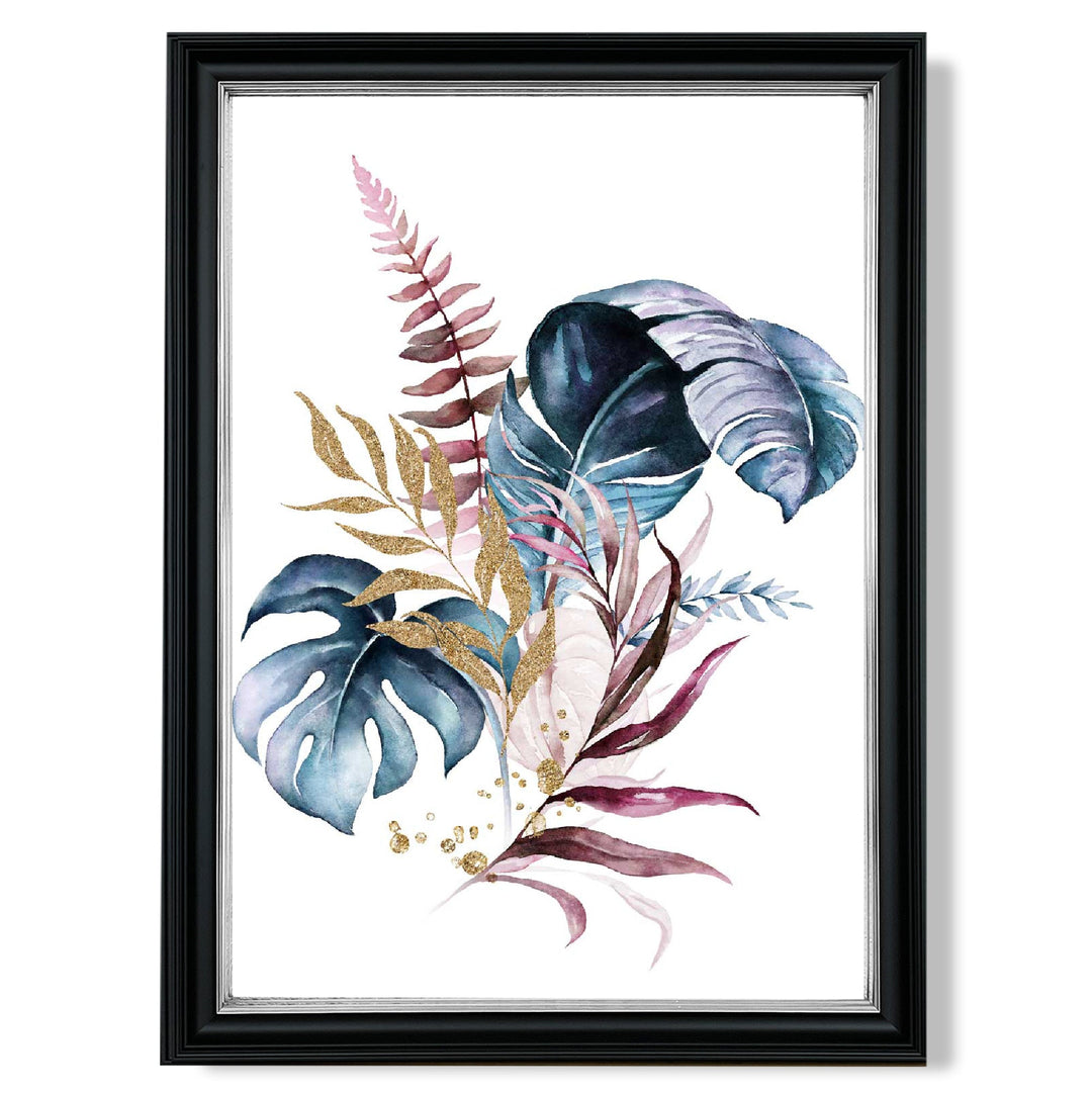 Botanical pink and blue leaves No. 1 framed print | Bowlift