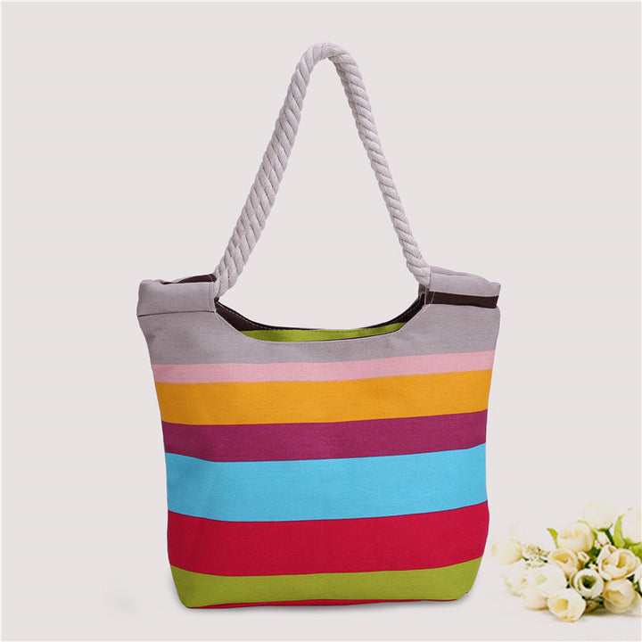 Beach bag made of durable canvas with colorful striped pattern Bowlift