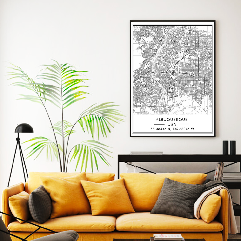 Albuquerque City Map - Canvas Wall Art Painting | Bowlift
