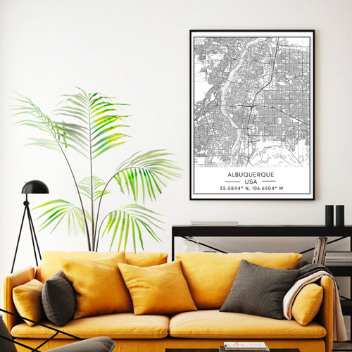 Albuquerque City Map - Canvas Wall Art Painting | Bowlift
