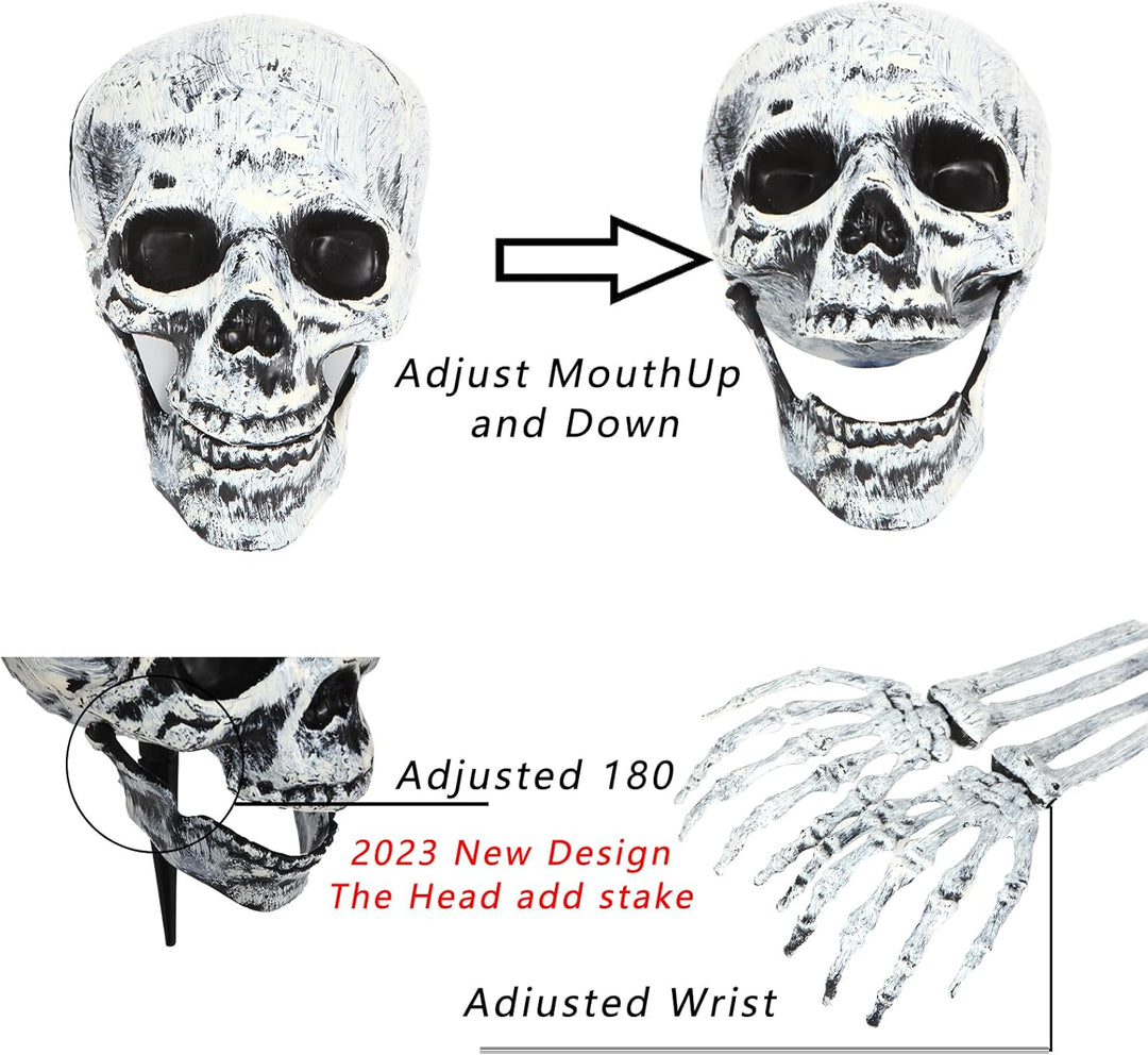 BowLift | Halloween Yard Decoration | Light-Up Skull & Skeleton Arms | 8-Mode LED Outdoor Prop
