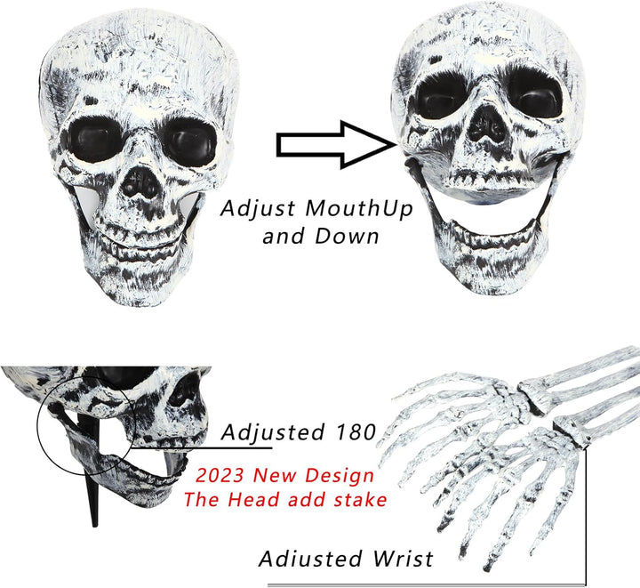 BowLift | Halloween Yard Decoration | Light-Up Skull & Skeleton Arms | 8-Mode LED Outdoor Prop