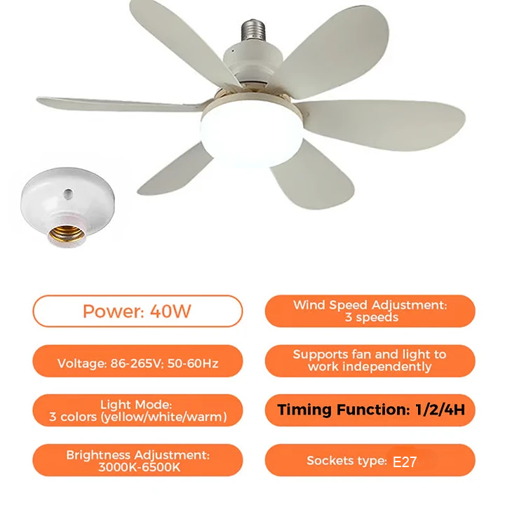 2-in-1 LED Ceiling Fan Light with Remote Control, E27/B22 Base | Bowlift
