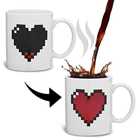Pixel Heart Magic Heat Sensitive Color Changing Ceramic Coffee Mug | Bowlift