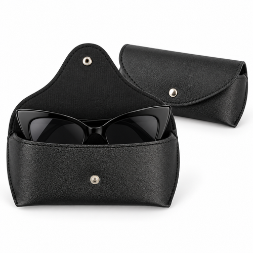 Compact Leather Sunglasses Pouch with Snap Closure Bowlift