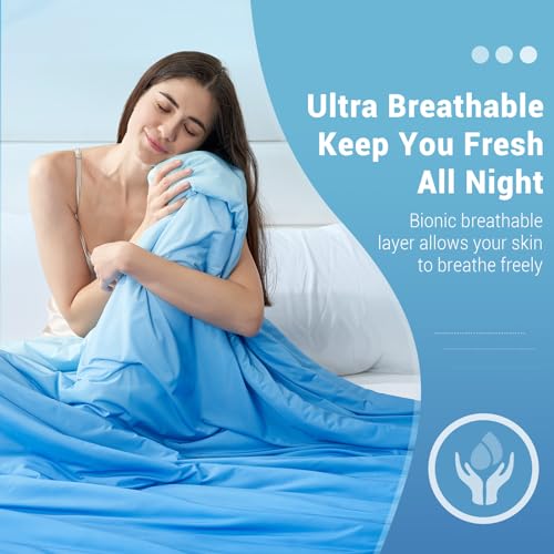 Cooling Comforter Absorbs Body Heat to Keep Cool, Double-Sided Cooling Blanket for Hot Sleepers  Cool Fabric Q-Max>0.5, Lightweight Summer Comforter Cold Blanket, Gradient Dark Blue | Bowlift