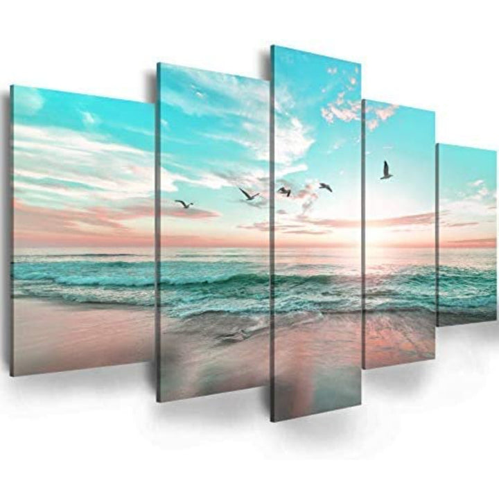 5 Piece Beach Sunset Landscape Canvas Wall Art Painting | Bowlift