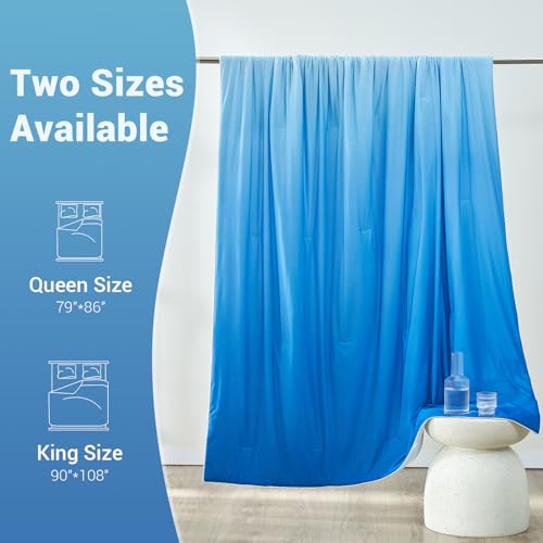 Cooling Comforter Absorbs Body Heat to Keep Cool, Double-Sided Cooling Blanket for Hot Sleepers  Cool Fabric Q-Max>0.5, Lightweight Summer Comforter Cold Blanket, Gradient Dark Blue | Bowlift