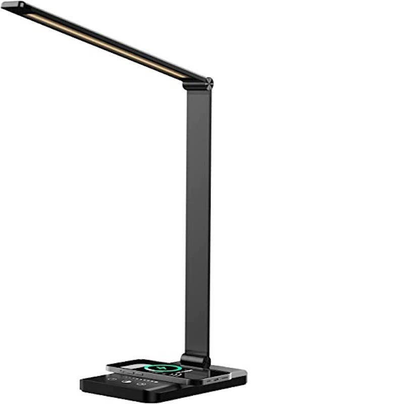 BowLift | LED desk lamp with USB charging port, dimmable eye-friendly reading lamp for home, with 5 brightness levels & 3 light modes, touch control, auto timer (Black)