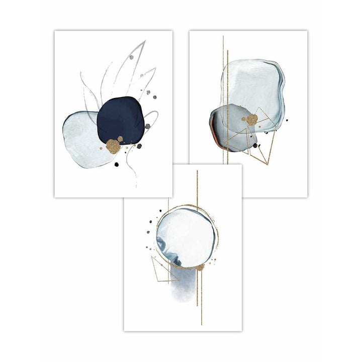 Abstract Winter Mood Navy Gold Art Prints Set of 3 | Bowlift