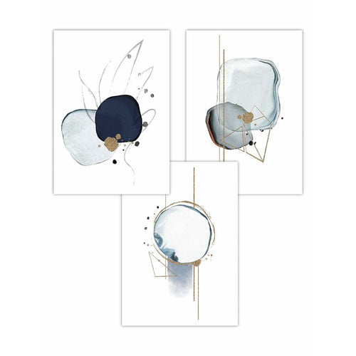 Abstract Winter Mood Navy Gold Art Prints Set of 3 | Bowlift