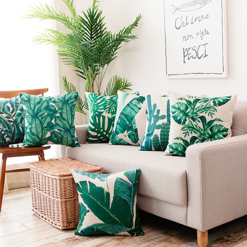 Tropical Leaf Print Decorative Pillow