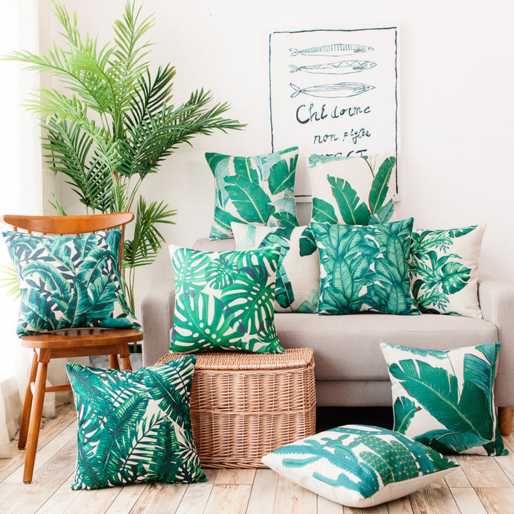 Tropical Leaf Print Decorative Pillow
