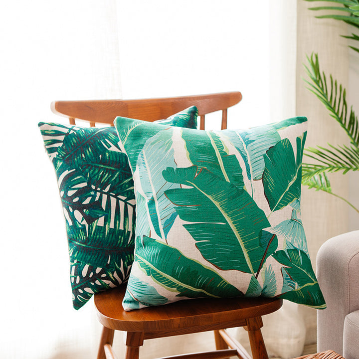 Tropical Leaf Print Decorative Pillow