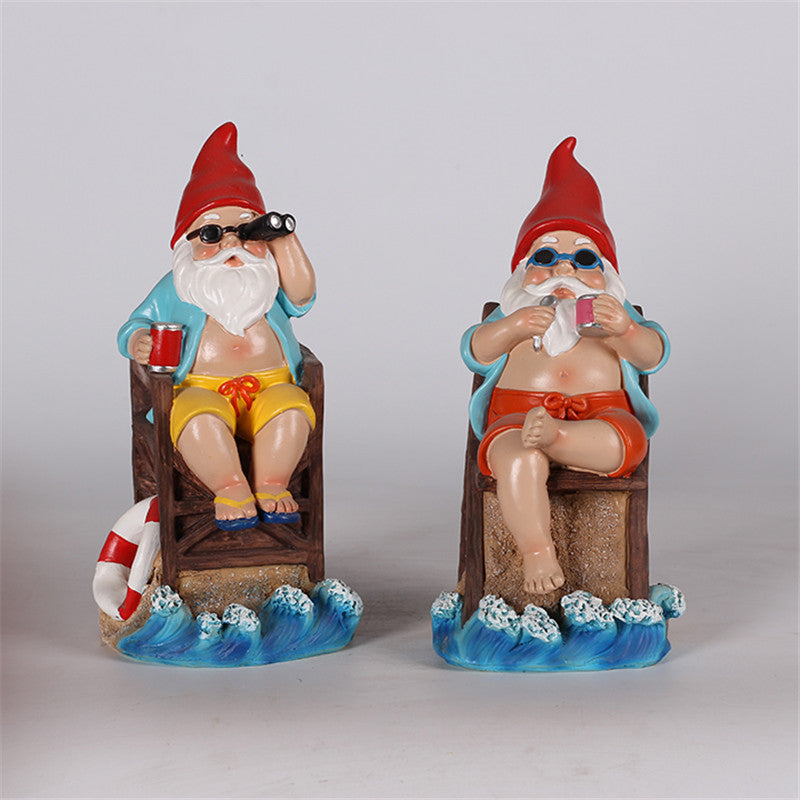 Beach-Themed Relaxing Gnome Figurine Set