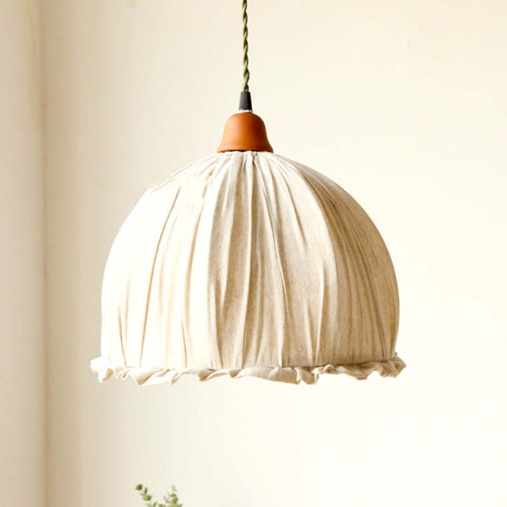 EcoLume - Minimalist Scandinavian LED Pendant Light Beige Fabric Shade, AdjustaBowlifte for Living Room and Dining Room | Bowlift