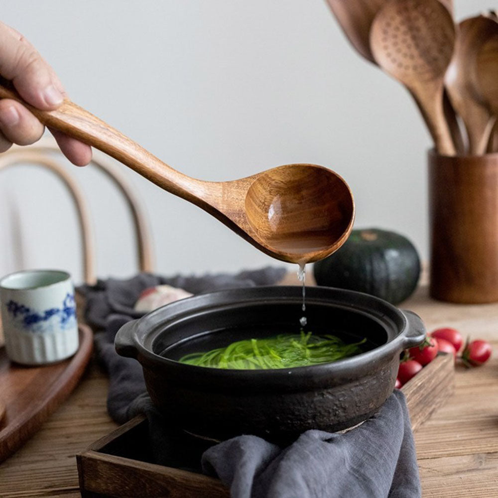 Natural Wood Tableware and Kitchen Tool Set - Non-Scratch & Easy to Clean Bowlift