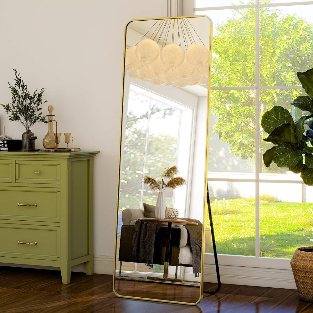 BowLift | Elegant Gold Aluminum Frame Full Length Mirror with Stand