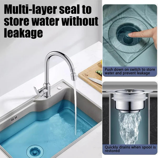 BowLift | Drain Strainer & Stopper | 304 Stainless Steel + ABS | Anti-Clog Basket | Fits Standard Kitchen Sinks