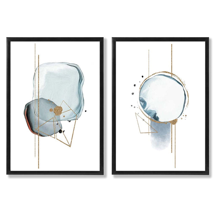 Aqua Blue Abstract Shapes Framed Set of 2 Art Prints | Bowlift