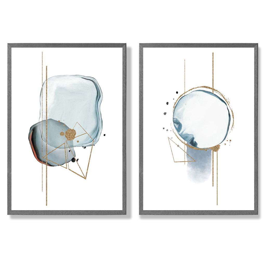 Aqua Blue Abstract Shapes Framed Set of 2 Art Prints | Bowlift
