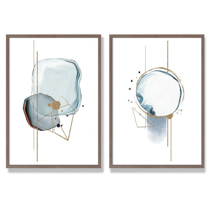 Aqua Blue Abstract Shapes Framed Set of 2 Art Prints | Bowlift