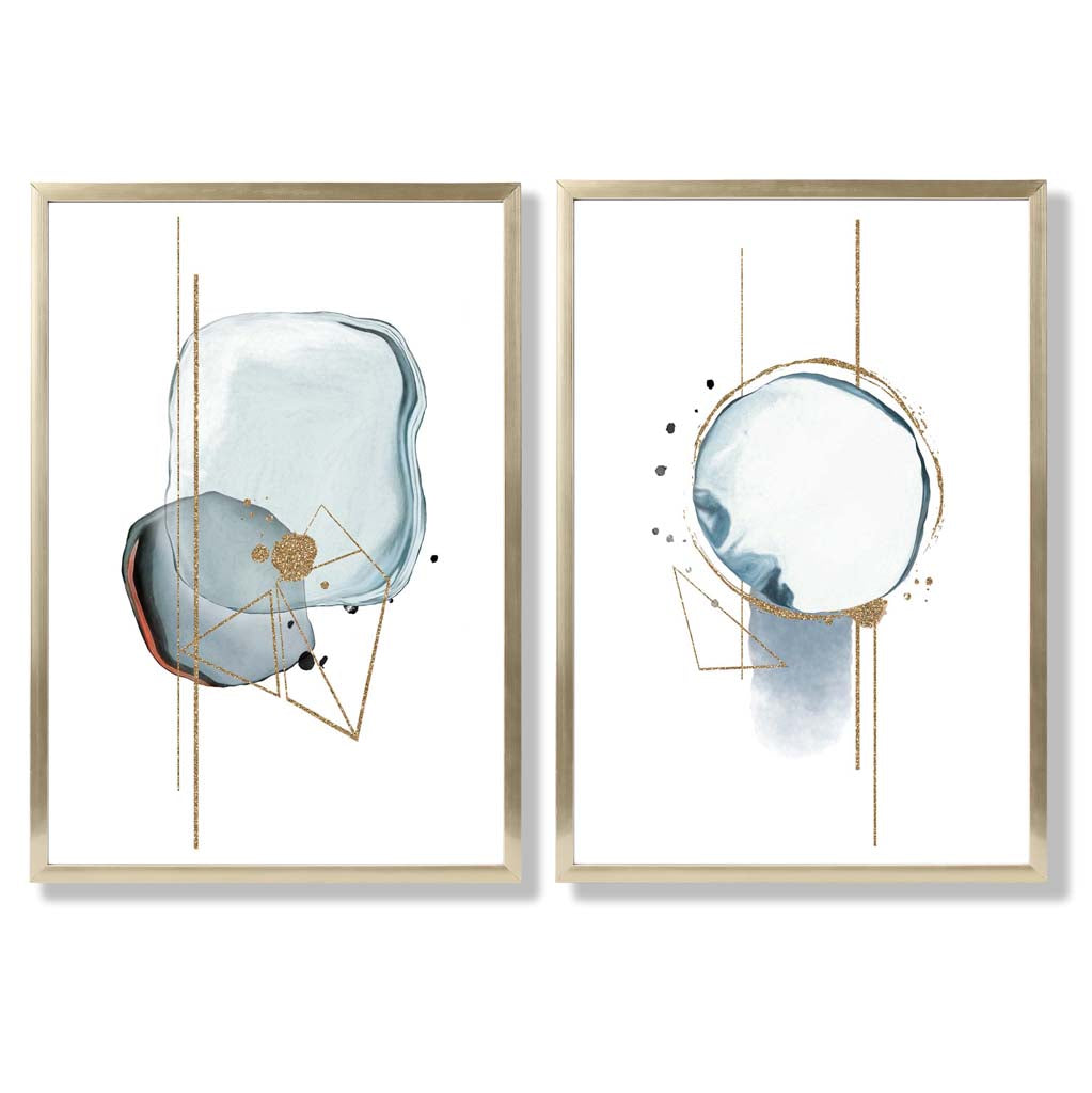 Aqua Blue Abstract Shapes Framed Set of 2 Art Prints | Bowlift