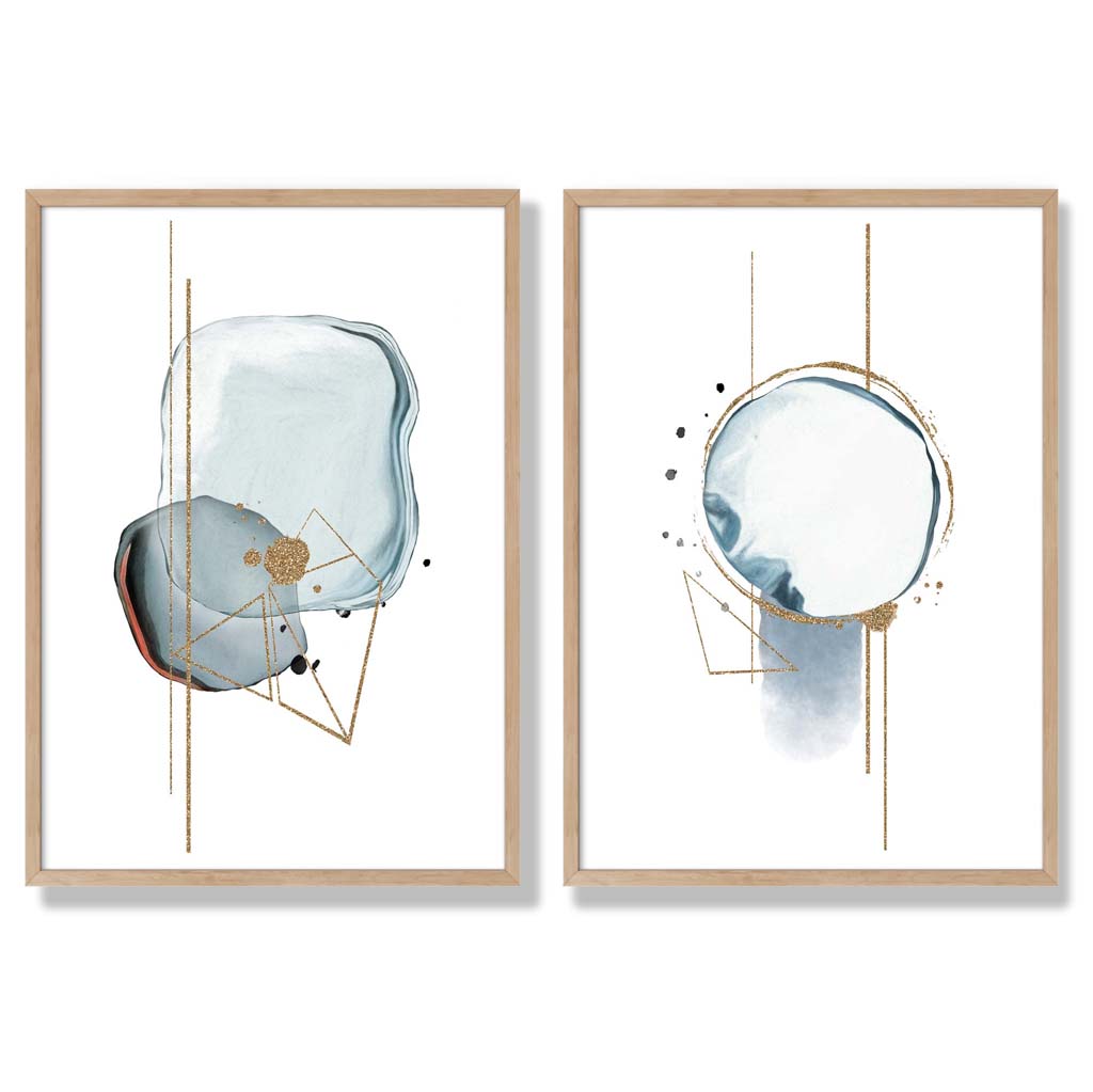 Aqua Blue Abstract Shapes Framed Set of 2 Art Prints | Bowlift