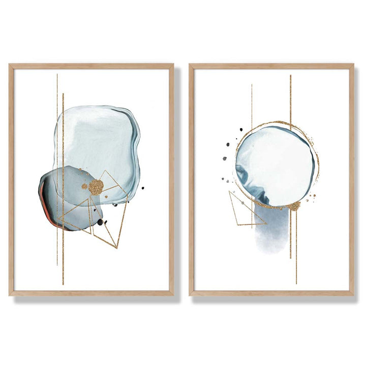 Aqua Blue Abstract Shapes Framed Set of 2 Art Prints | Bowlift