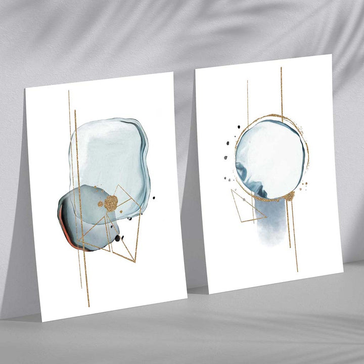 Aqua Blue Abstract Shapes Set of 2 Art Prints | Bowlift
